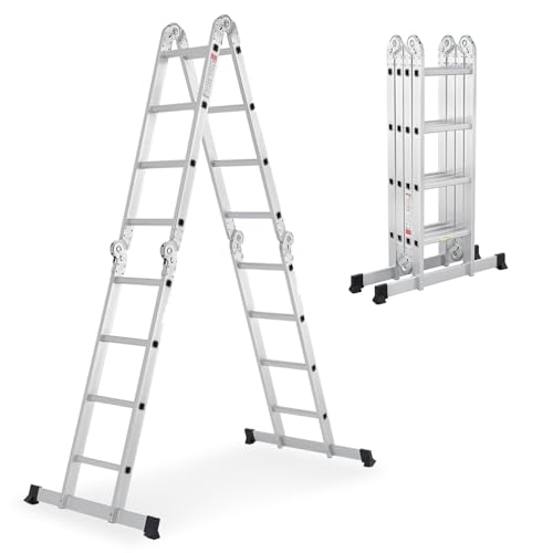 Juskys Aluminium Multifunktionsleiter 4x4 Stufen - 4,7 m Länge klappbar - Leiter 4-teilig bis 150...