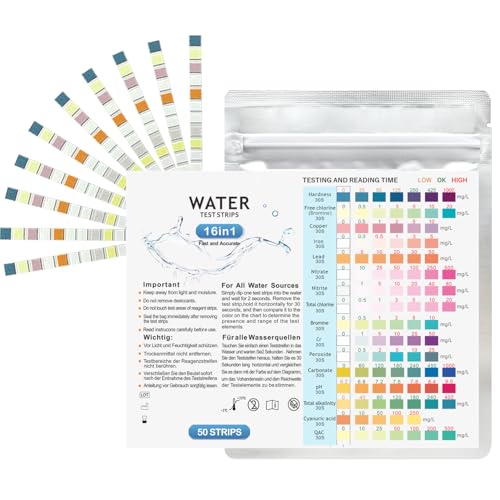 Wassertest Trinkwasser Teststreifen Kits, 50 Stück 16 in 1 Wassertester für Zuhause Leitungswasser...