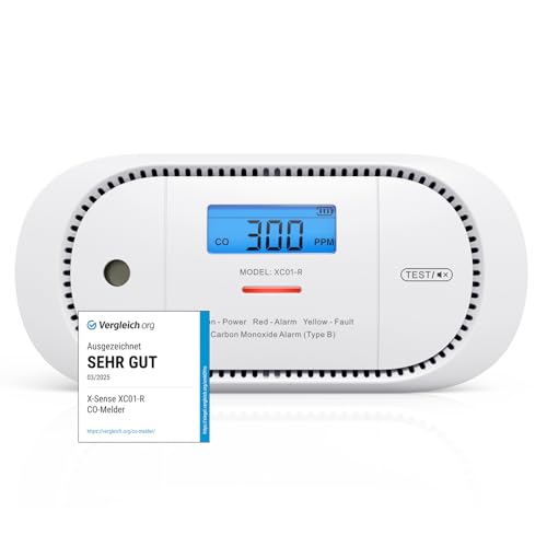 X-Sense Kohlenmonoxid Melder mit digitalem LCD-Display, CO Melder mit austauschbarer...