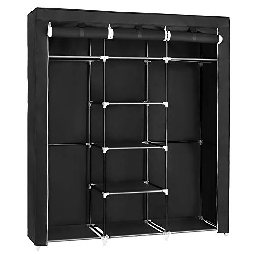 SONGMICS Kleiderschrank, Stoffschrank, faltbare Garderobe mit Kleiderstangen, Kleiderständer,...