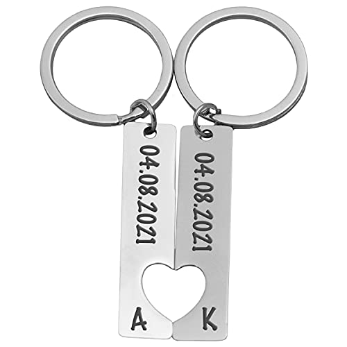 Geschenke 24 Partner Schlüsselanhänger mit Gravur 2er Set I Silber I Pärchen Anhänger...