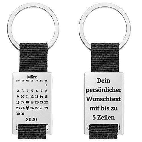 geschenke-fabrik.de Schlüsselanhänger mit Kalender Gravur nach Datum personalisiert -...