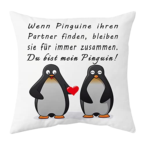 Shoppawhile Pinguin Geschenk Jahrestag für ihn sie Kissenbezug 45×45 cm Hochzeitstag Valentinstag...