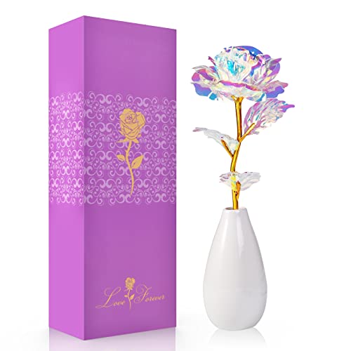 OEAGO Geschenke für Frauen, Galaxy Rose Blume mit Vase Weihnachtstag Rose Geschenke für Mama...