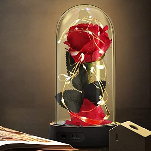 Die Schöne und das Biest Rose Geschenk Kit, rote Seide Rose und LED-Licht mit gefallenen...