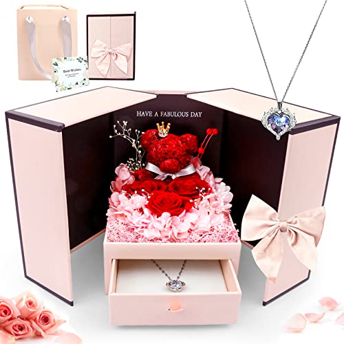 Konservierte Rose Geschenke für Frauen Sie Frauen mit Ich Liebe Dich Halskette und Geschenktasche,...